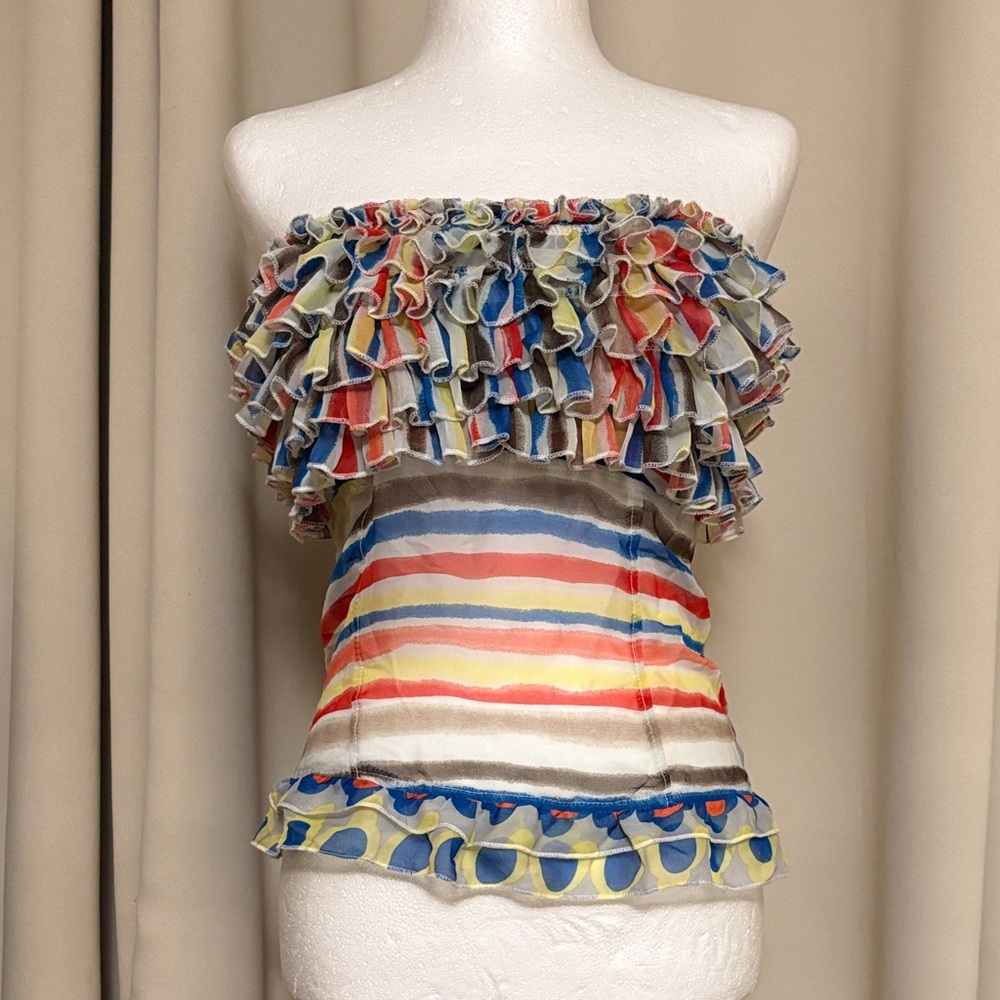 Roly Poly Colorful Ruffled Strapless Top L